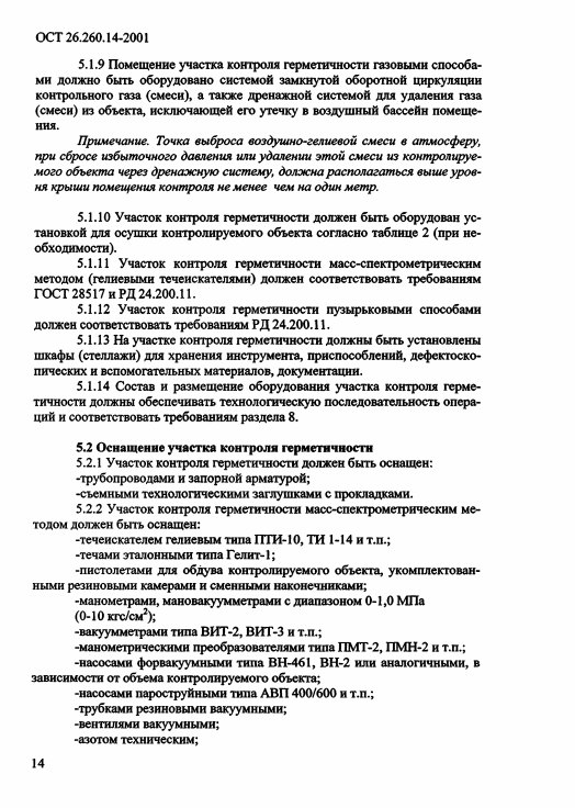 Leak Testing to OST 26.260.14-2001