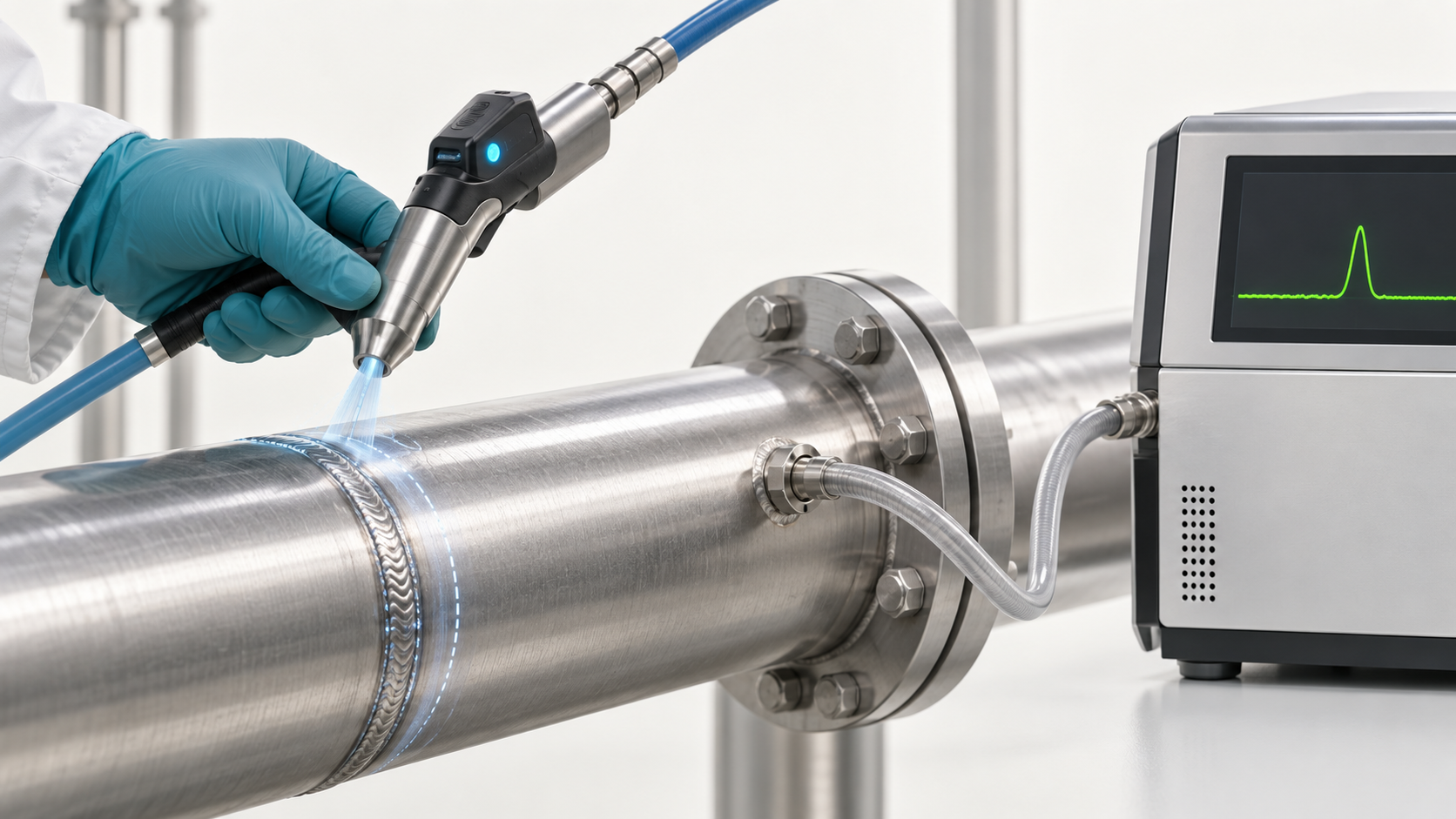 Controlling helium-spray motion improves test traceability