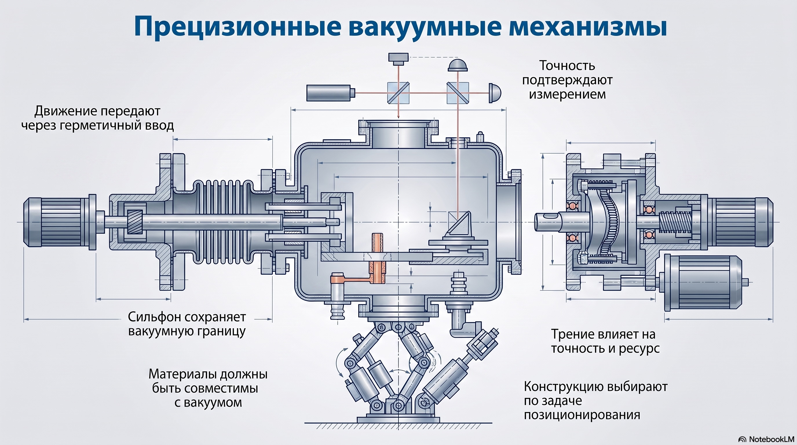 Precision Vacuum Mechanisms: Motion, Accuracy, and Leak-Tightness