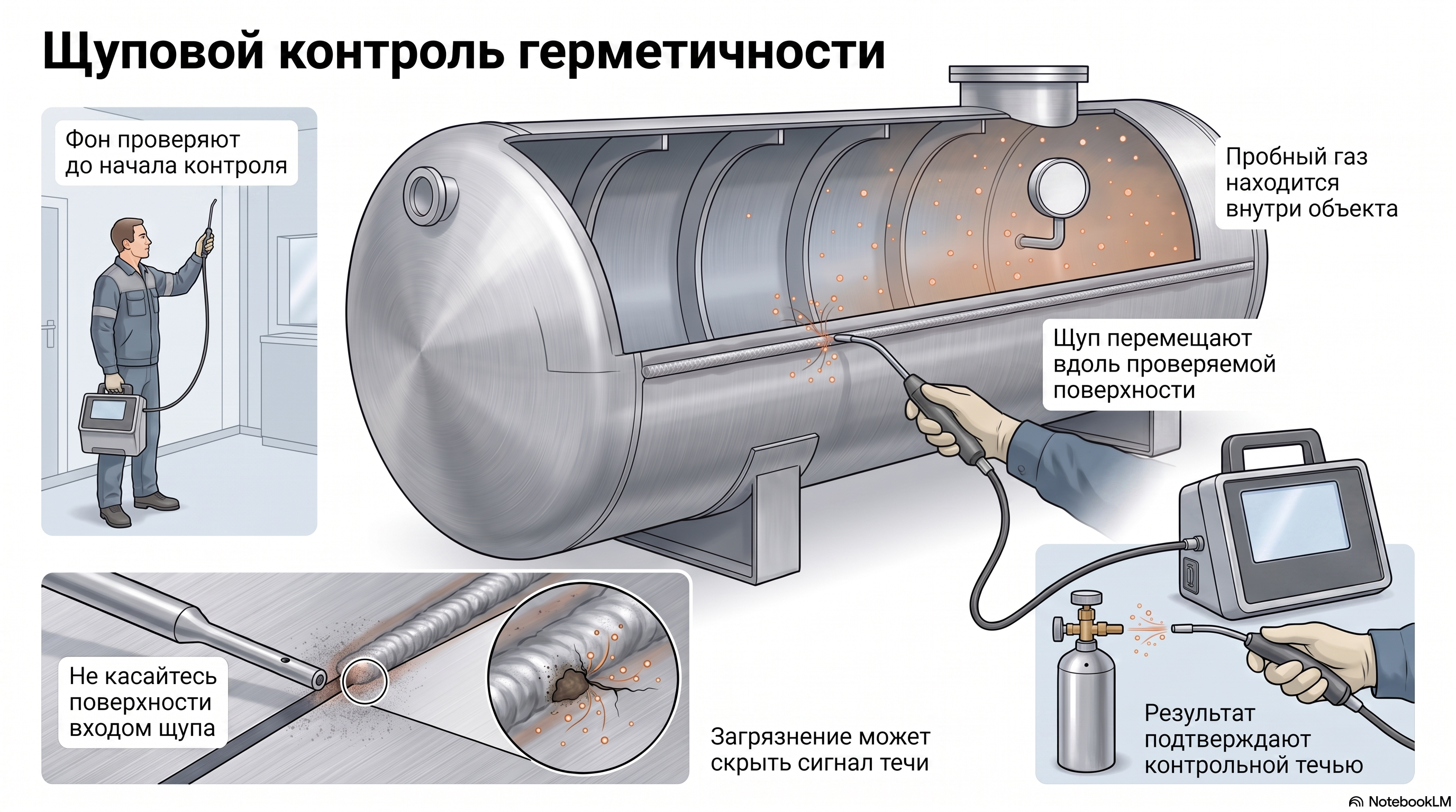 Probe leak testing: how to localize a test gas leak