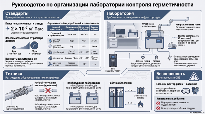 Organization of a leak testing laboratory and preparation of products