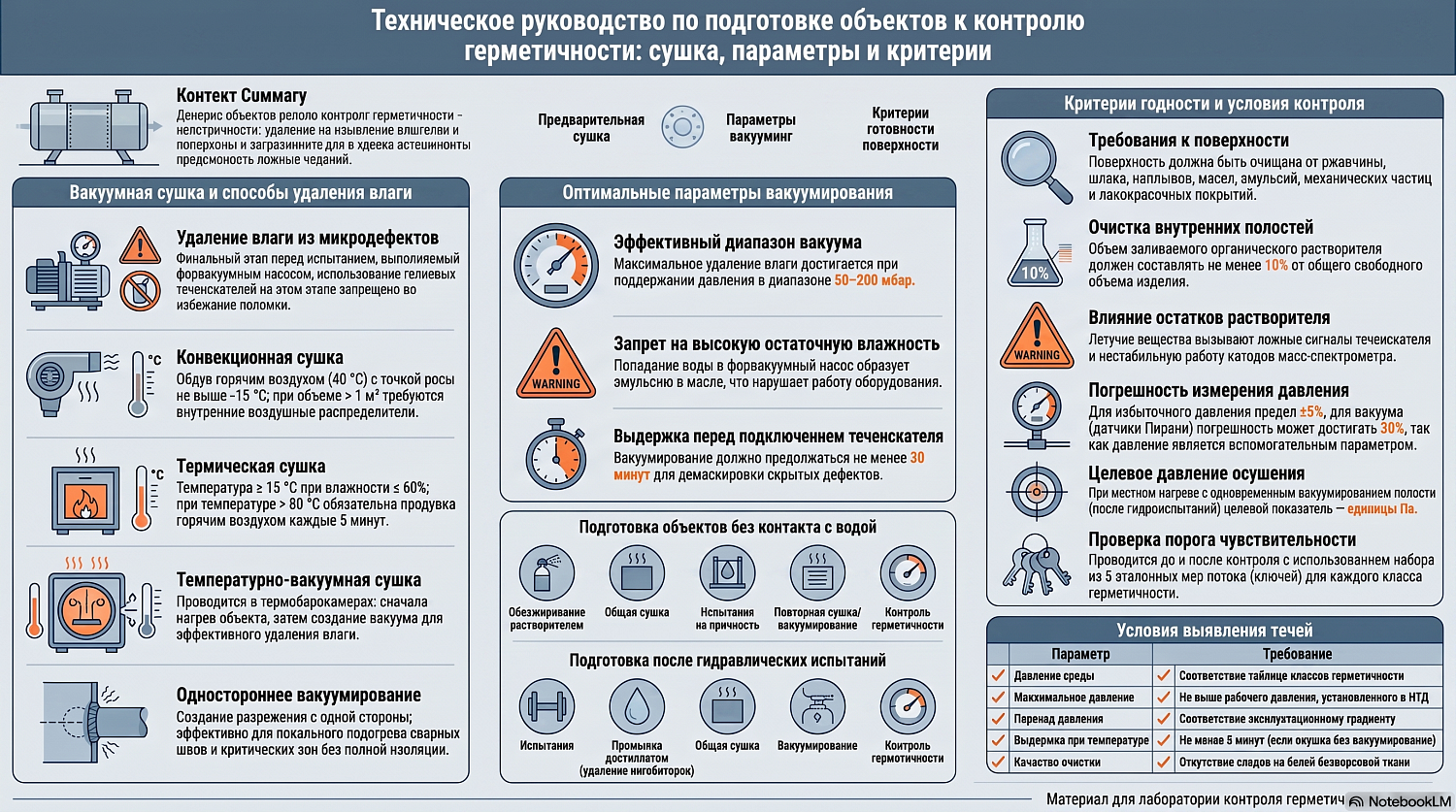 Vacuum drying and criteria for readiness for leak testing
